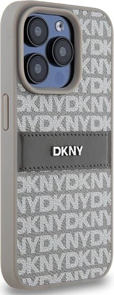 Mbështjellës DKNY Mono Stripe & Metal Logo për iPhone 15 Pro Max, bezhë