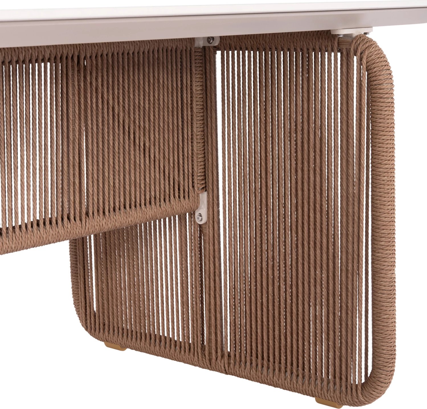 Tavolinë ngrënieje për jashtë, alumini, sipërfaqe sinterizuar, ngjyrë fildishi, thurje ratan, 240x100x73.5cm