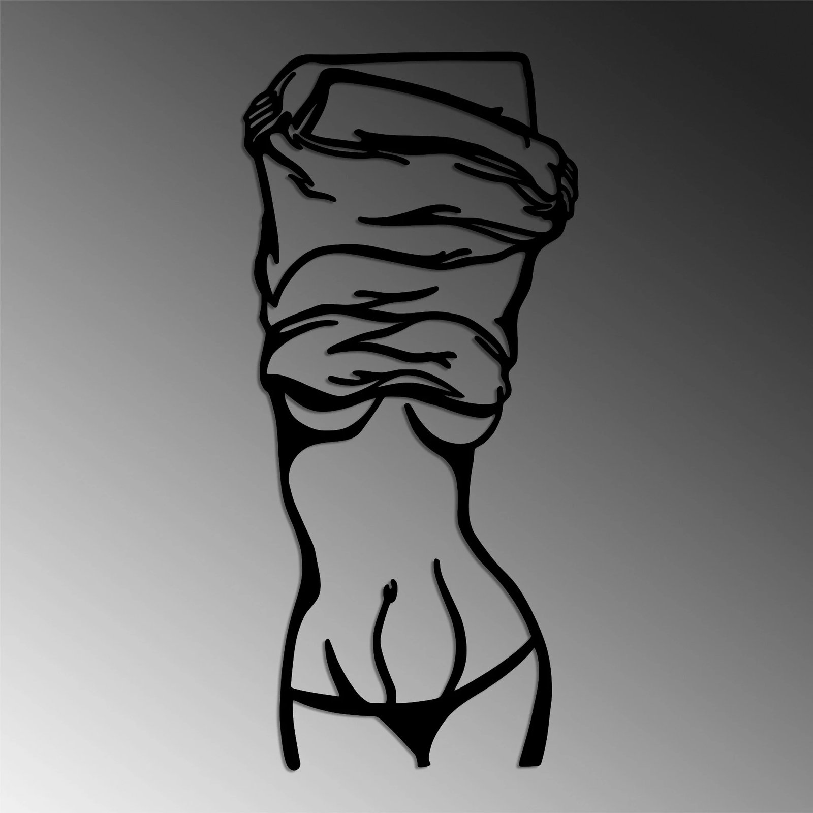 Aksesor dekorativ metalik për mur, siluetë gruaje duke u zhveshë, Wallity, ngjyrë e zezë