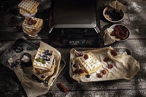 aparat për gofre, Adler AD 3036, 1080–1300 W (1500 W max), 4 gofre katrore, veshje jo-ngjitëse