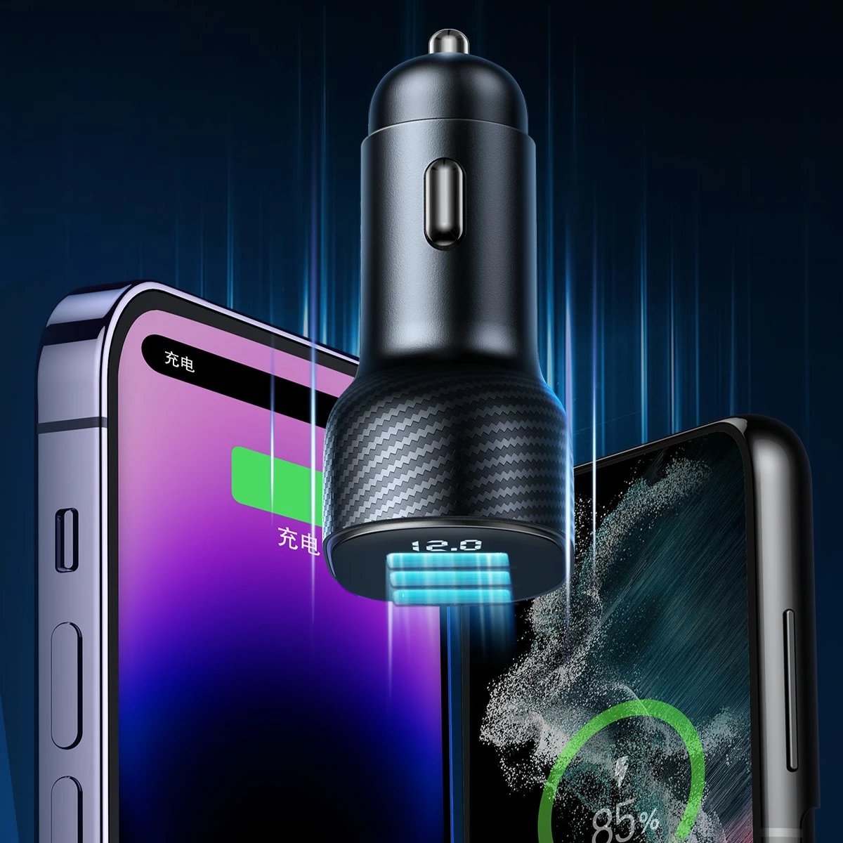 Karikues veture Joyroom JR-CCD04, 30W, 2x USB-C, USB-A, me ekran, i zi