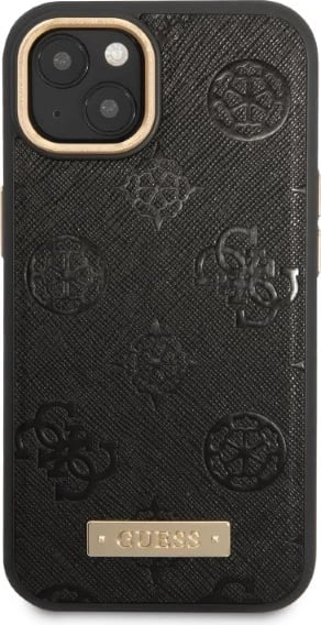 Mbështjellës Guess Peony Logo Plate për iPhone 13 6.1", MagSafe, i zi