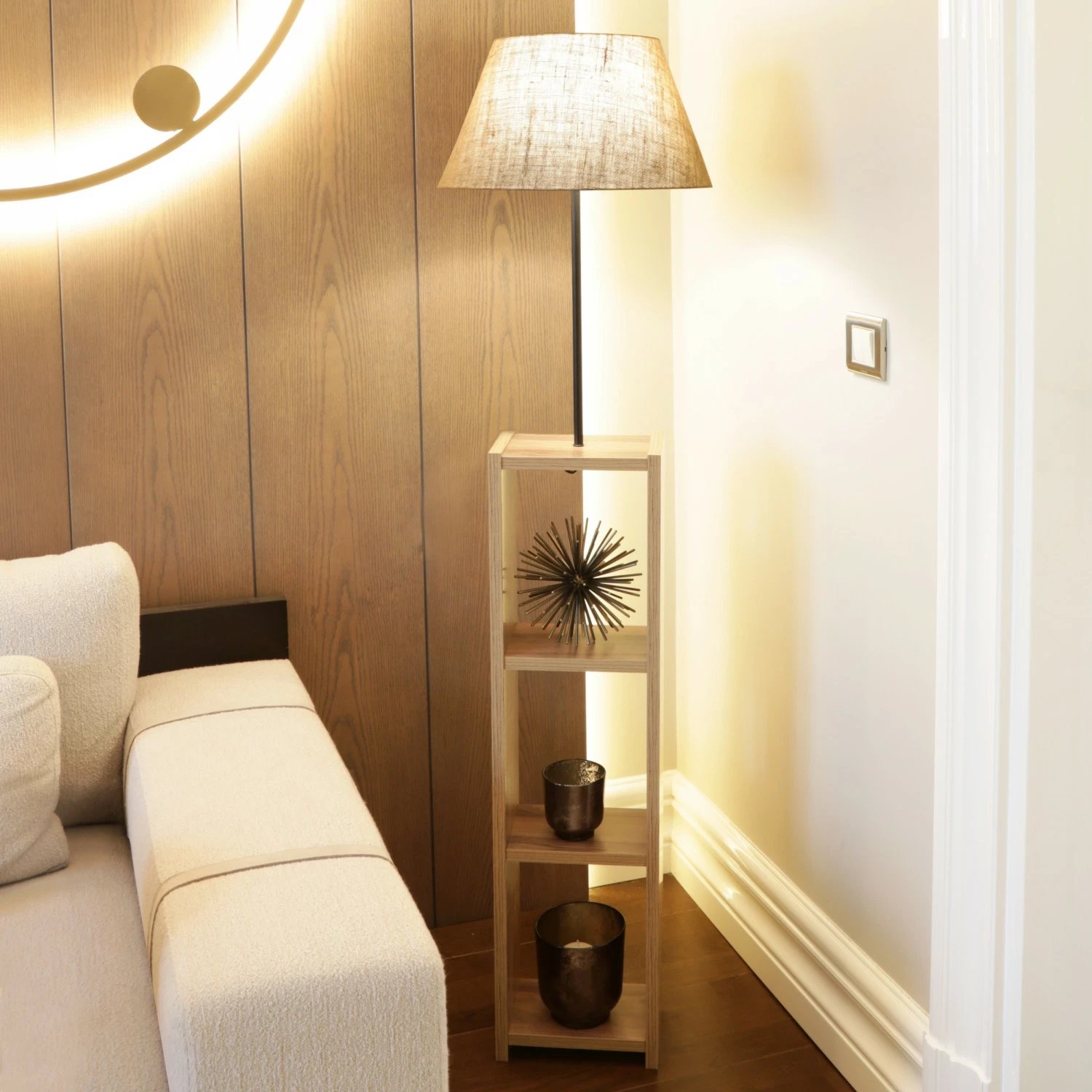 Lampë dyshemeje prej druri, Opviq, AYD-3148, ngjyrë krem