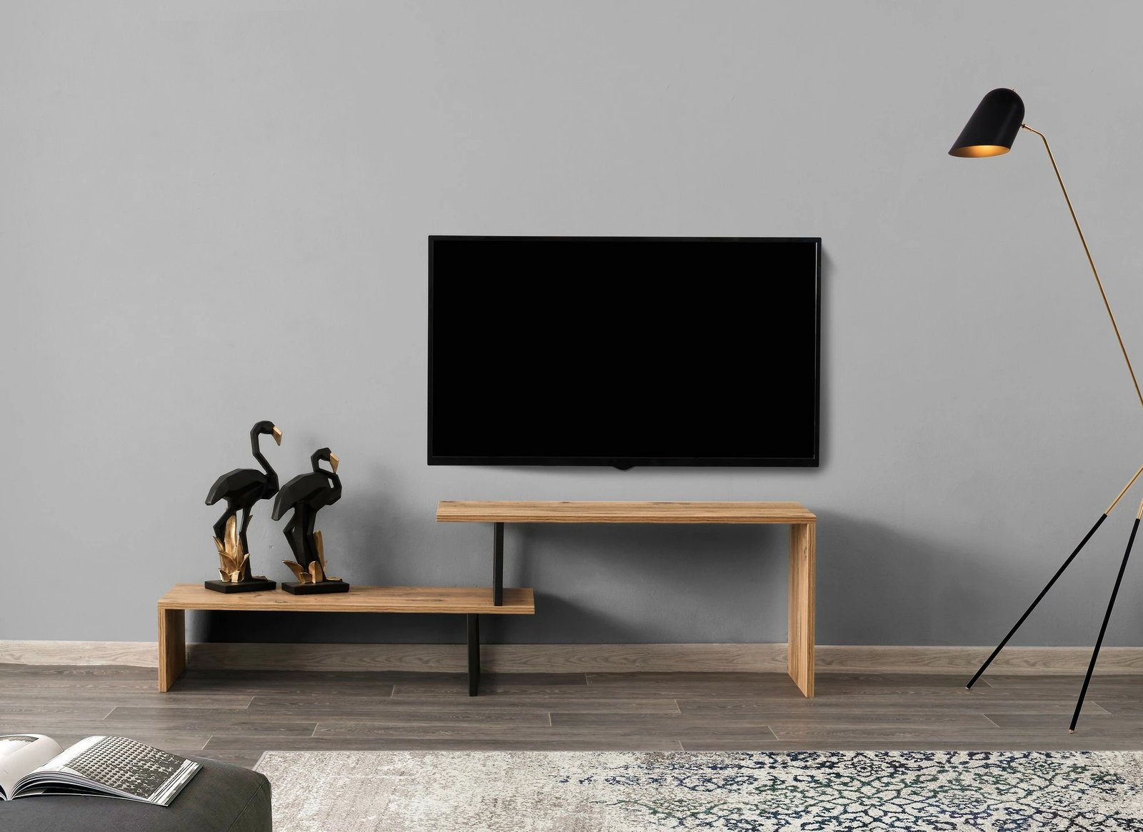 Komodë TV Hanah Home, Ovit, ngjyrë pishe dhe e zezë