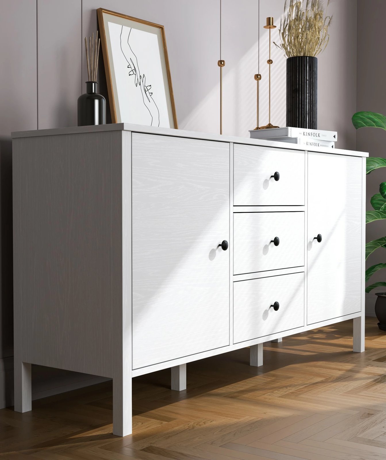 Konsol Hanah Home, FRN-20008, ngjyrë druri dhe e bardhë