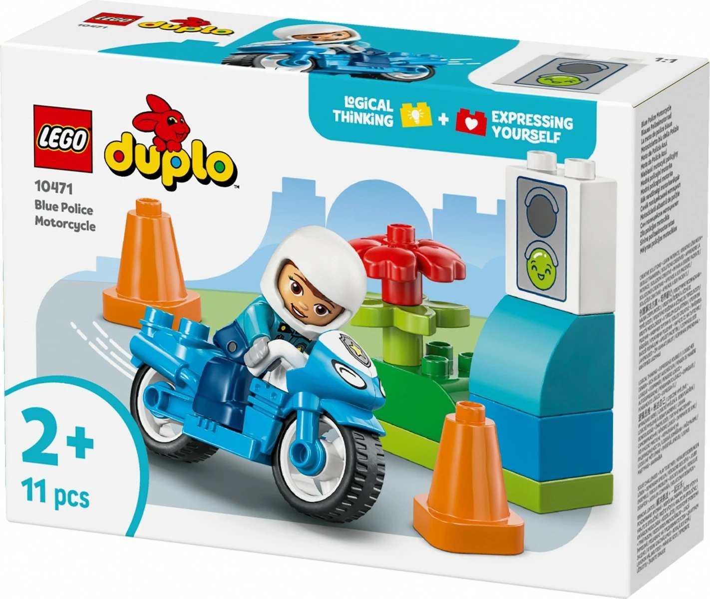 Set blloqe, LEGO DUPLO 10471 Blue Police Motorcycle, motoçikletë policie, 11 pjesë, 2+ vjeç, blu, set i vogël