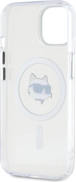 Mbështjellës Karl Lagerfeld IML Metal Choupette Head MagSafe për iPhone 15 Plus, Bardhë