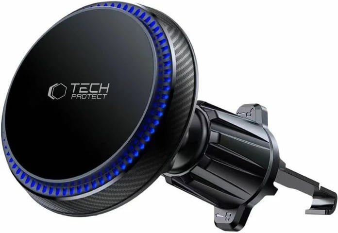 Mbajtës magnetik për celular me karikues wireless Tech-Protect MM15W-V4, për ventilim makine, 15W, i zi