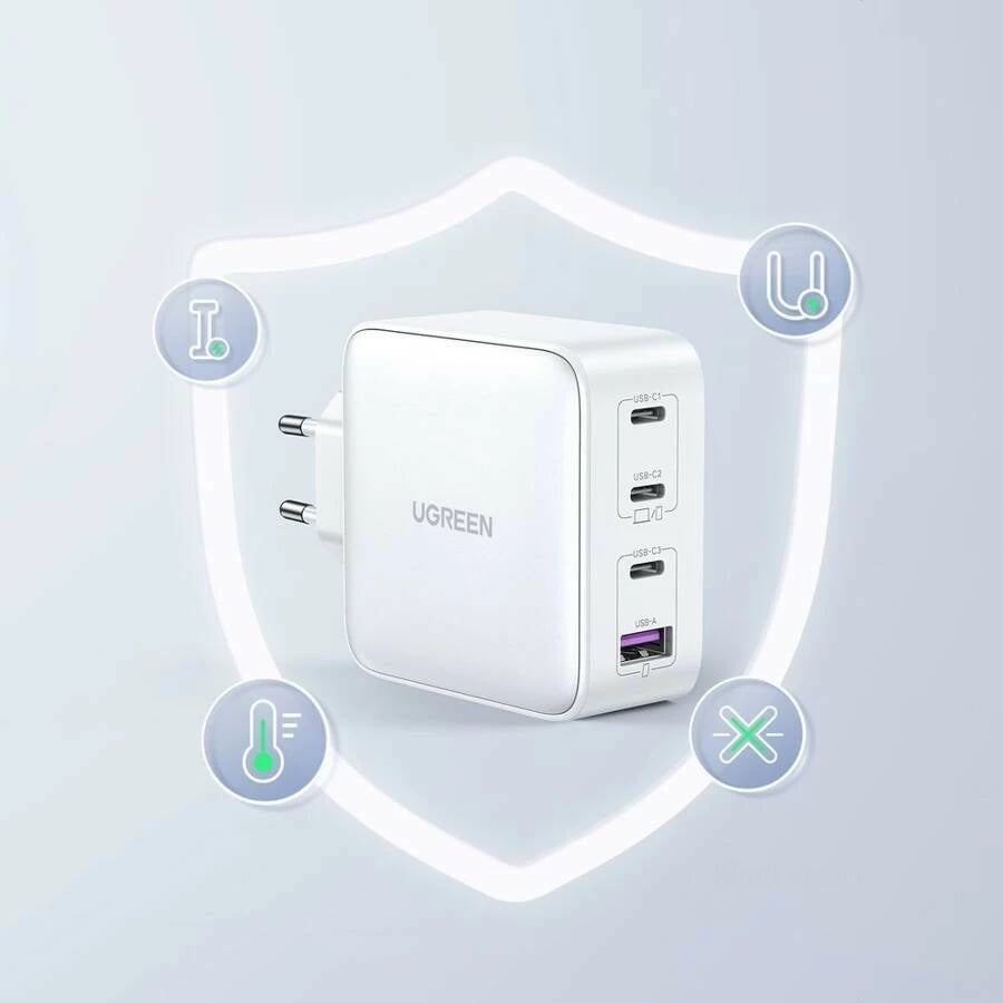 Karikues universal Ugreen Nexode 100W GaN, 4 porta USB-C/USB-A, i bardhë