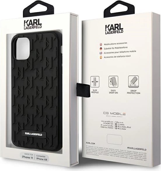 Mbështjellës Karl Lagerfeld 3D Monogram për iPhone 11/XR 6.1", i zi