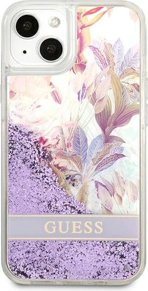 Mbështjellës Guess GUHCP13SLFLSU për iPhone 13 mini 5.4", Flower Liquid Glitter, vjollcë