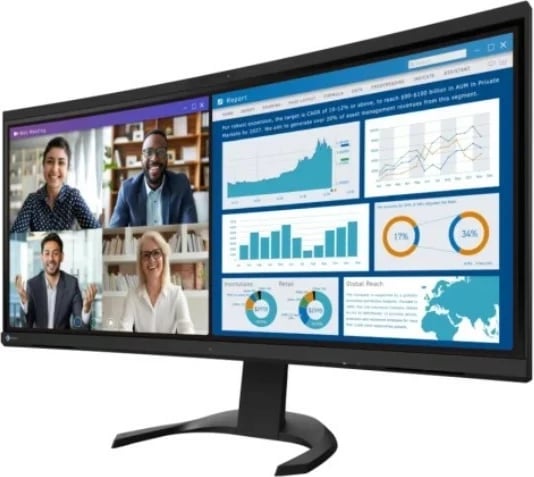 Monitor Eizo FlexScan EV3450XC, 34 inç, IPS, 3440x1440, kurriz i lakuar, e zezë