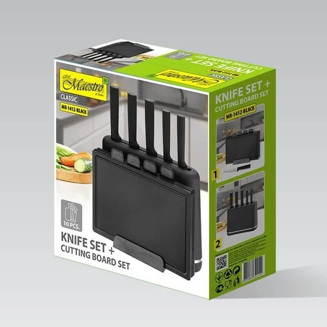 Set thika kuzhine Maestro MR-1412-BLACK me bllok dhe dërrasë prerëse, e zezë