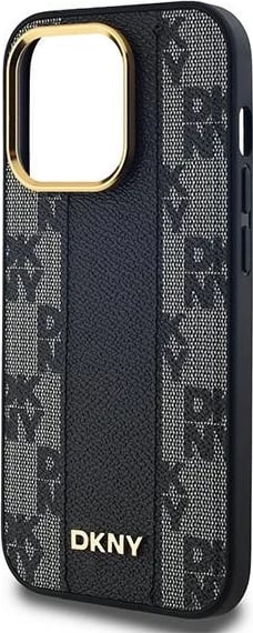 Mbështjellës DKNY Leather Checkered Mono Pattern MagSafe për iPhone 13 Pro/13, i zi