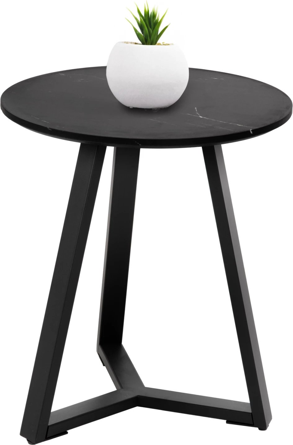 Sipërfaqe tavoline anësore FH9587.01 MDF mermer i zi-bazë metalike e zezë Φ45x55Hcm