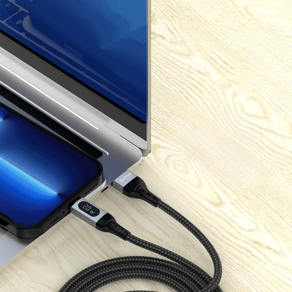 Kabllo Dudao L7MaxL USB Type C në Lightning, 1m, 20W, me ekran, e zezë