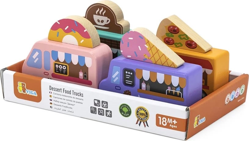 Set kamionë ushqimi prej druri, Viga, 4 copë, për 18+ muaj, multicolor