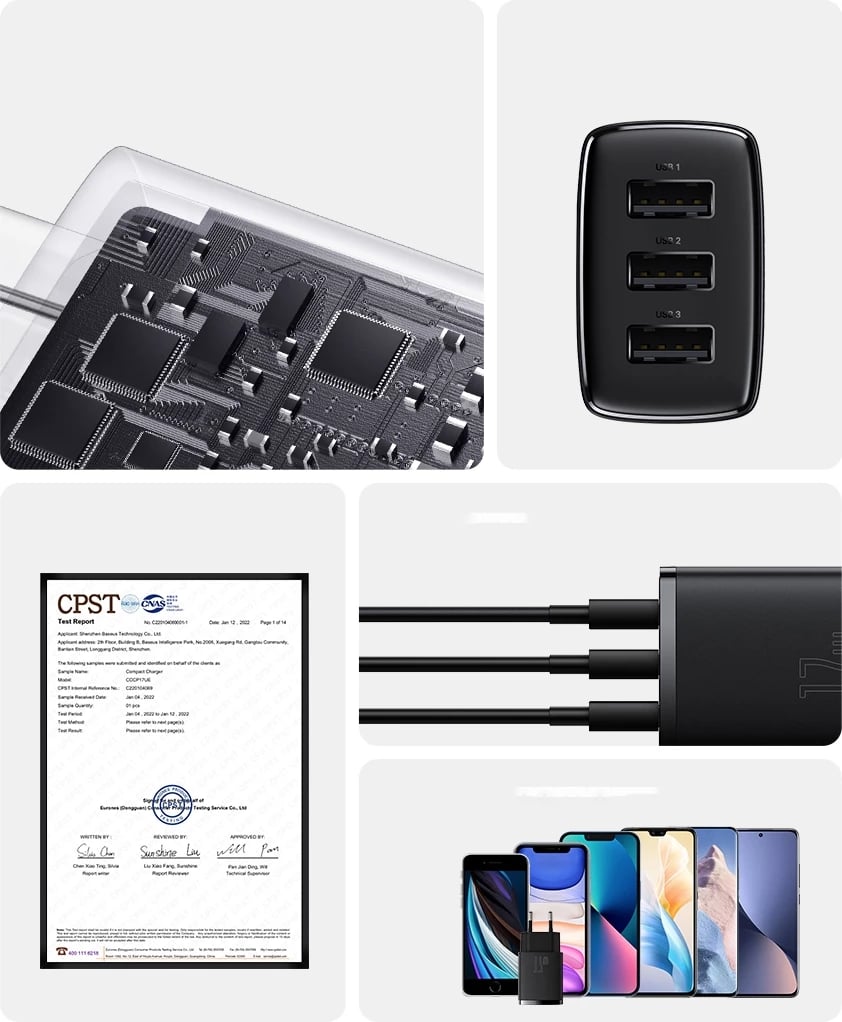 Karikues muri Baseus CCXJ020102, 3x USB, 17W, Bardhë