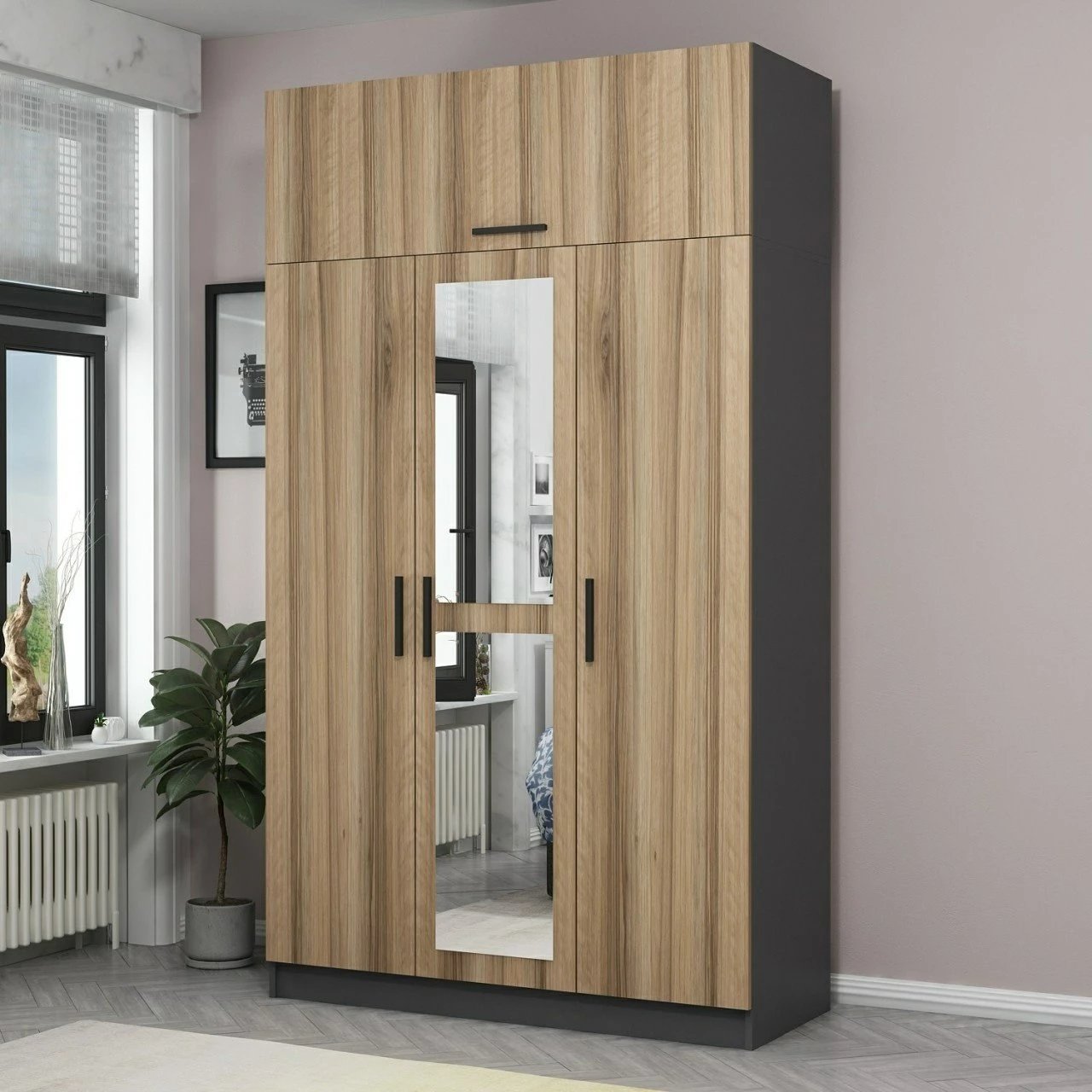 Dollap rrobash Skye Decor, 3 kapakë, dore, 135x235x52cm