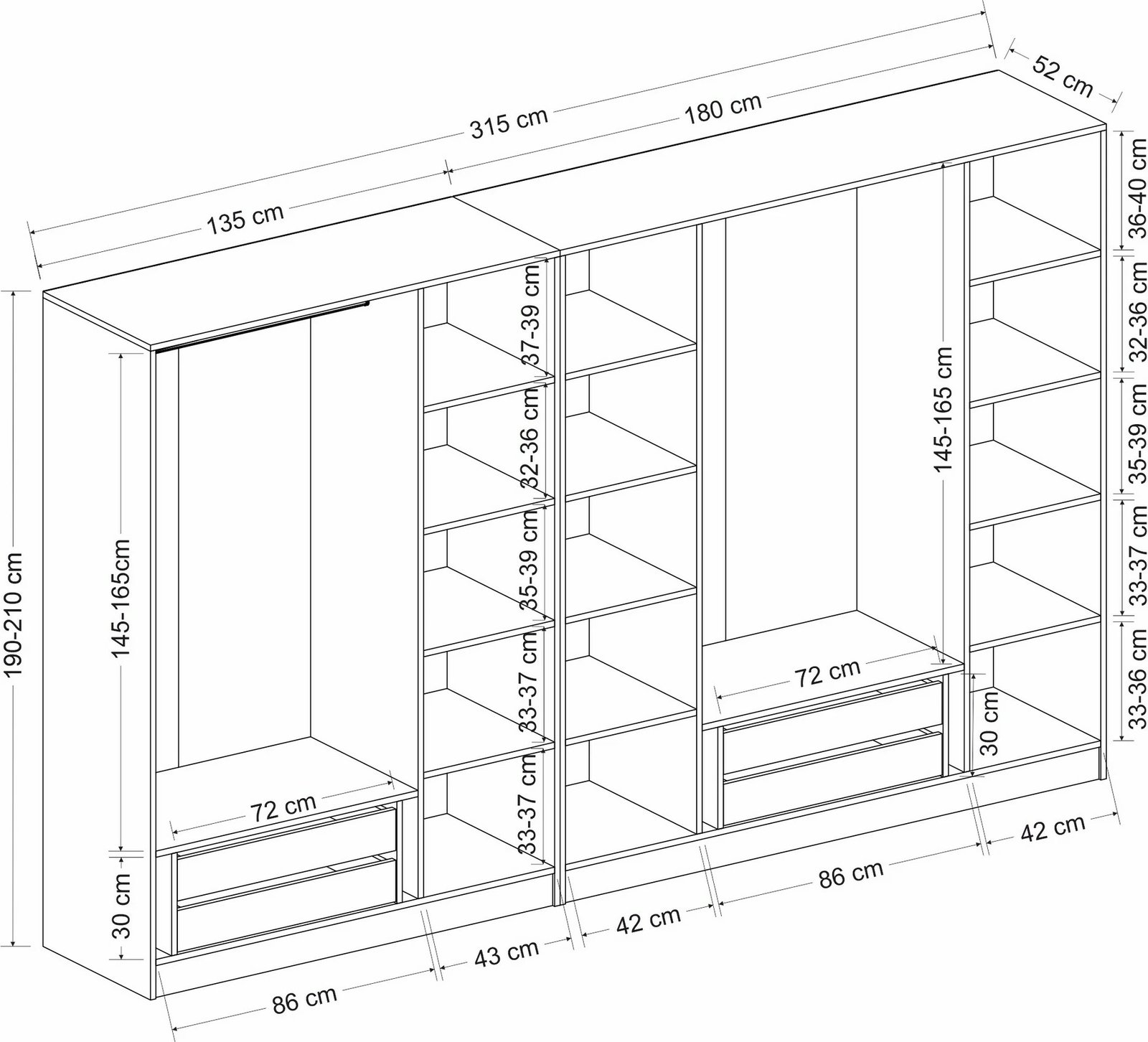 Dollap i madh për dhomë gjumi, ngjyrë dore, Skye Decor, 5125