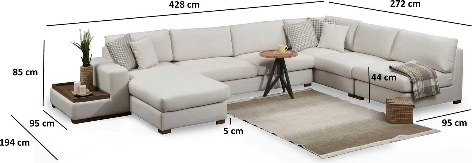 Këndare Atelier del Sofa, Loop 10, ngjyrë bezhë, këmbë druri arre, 5 pjesë