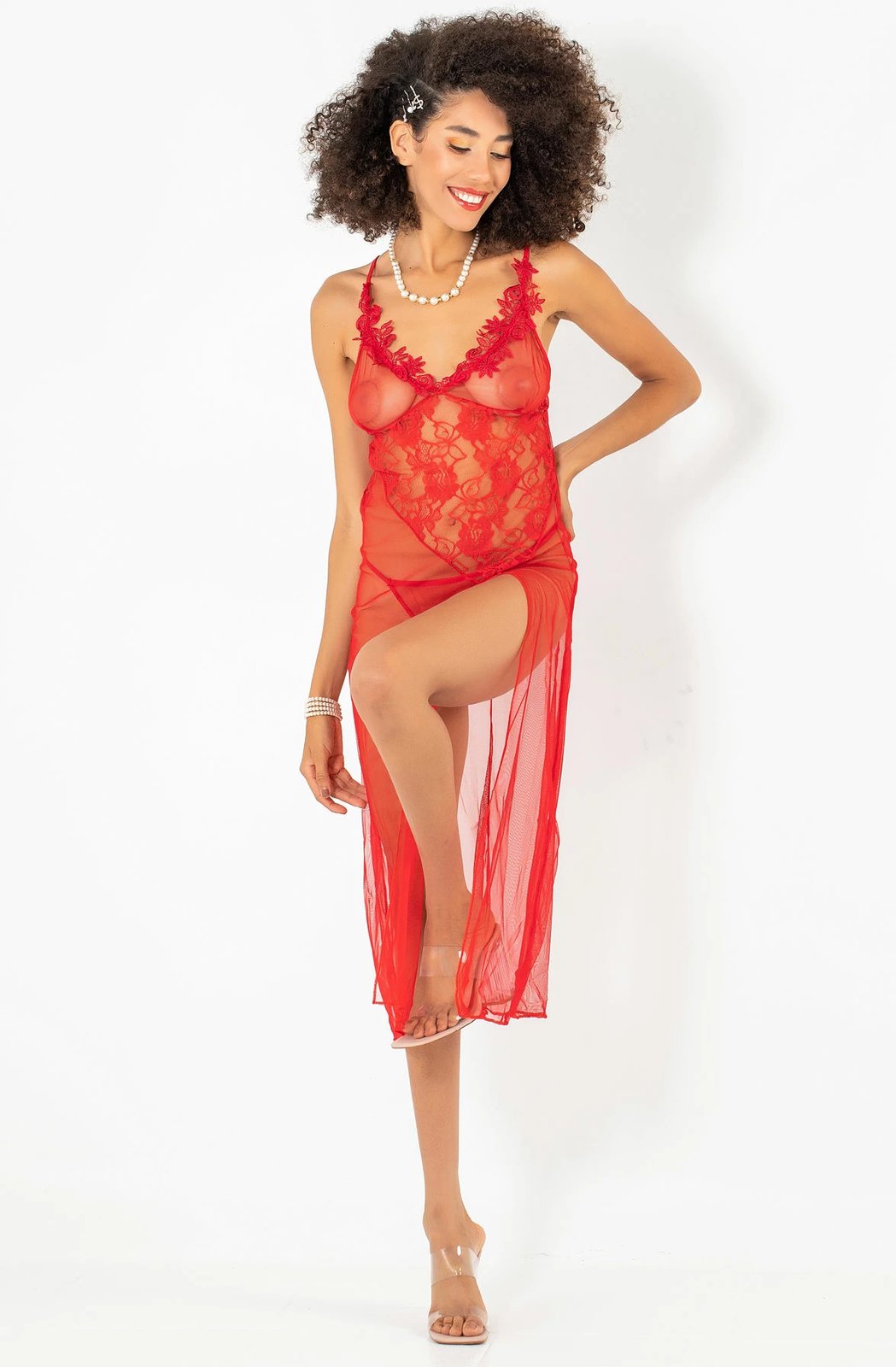 Babydoll i kuq Jumeon, 011-004507, për femra, 2 pjesë