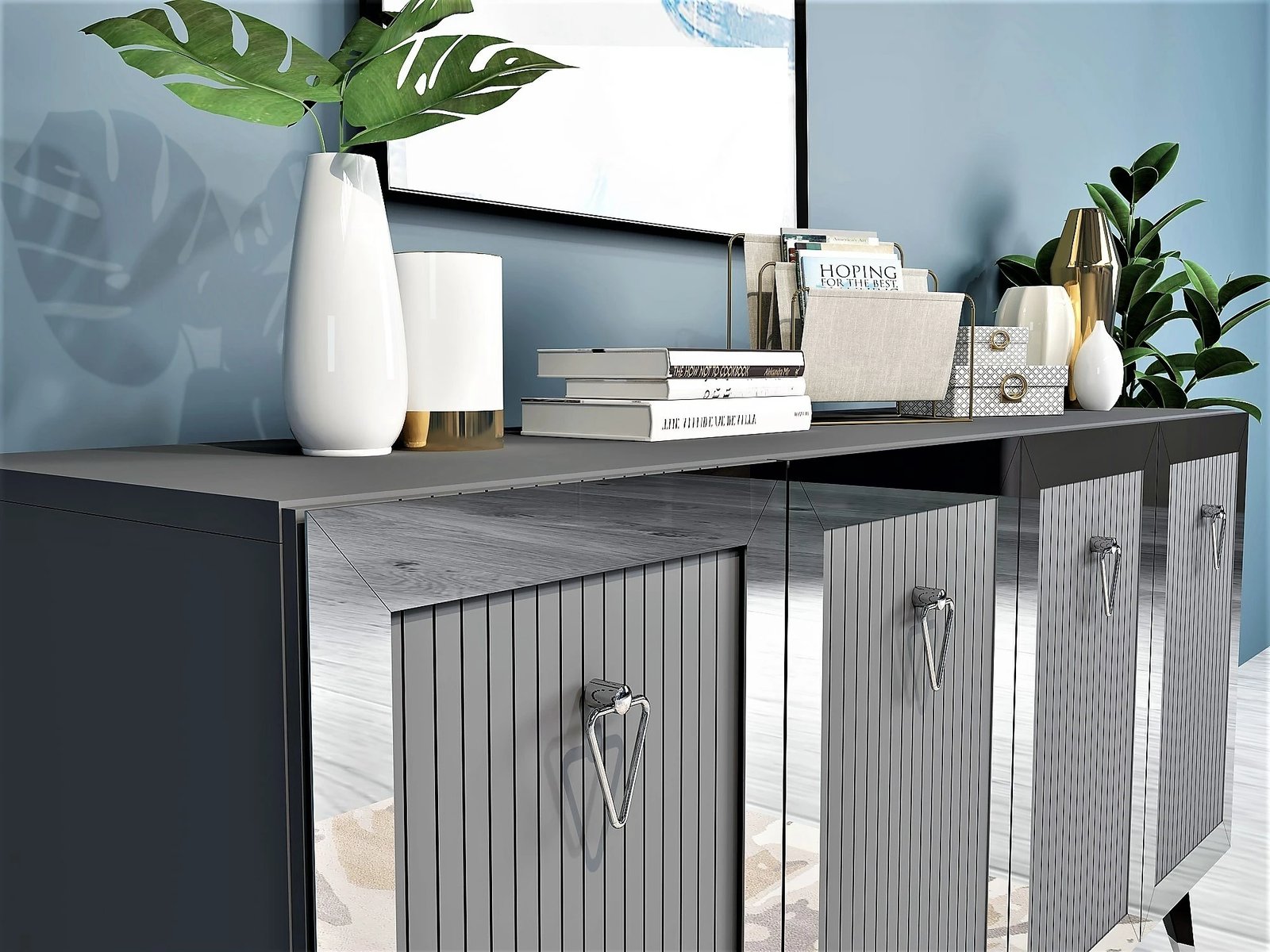 Konsol Skye Decor, ngjyrë antracit, argjendtë