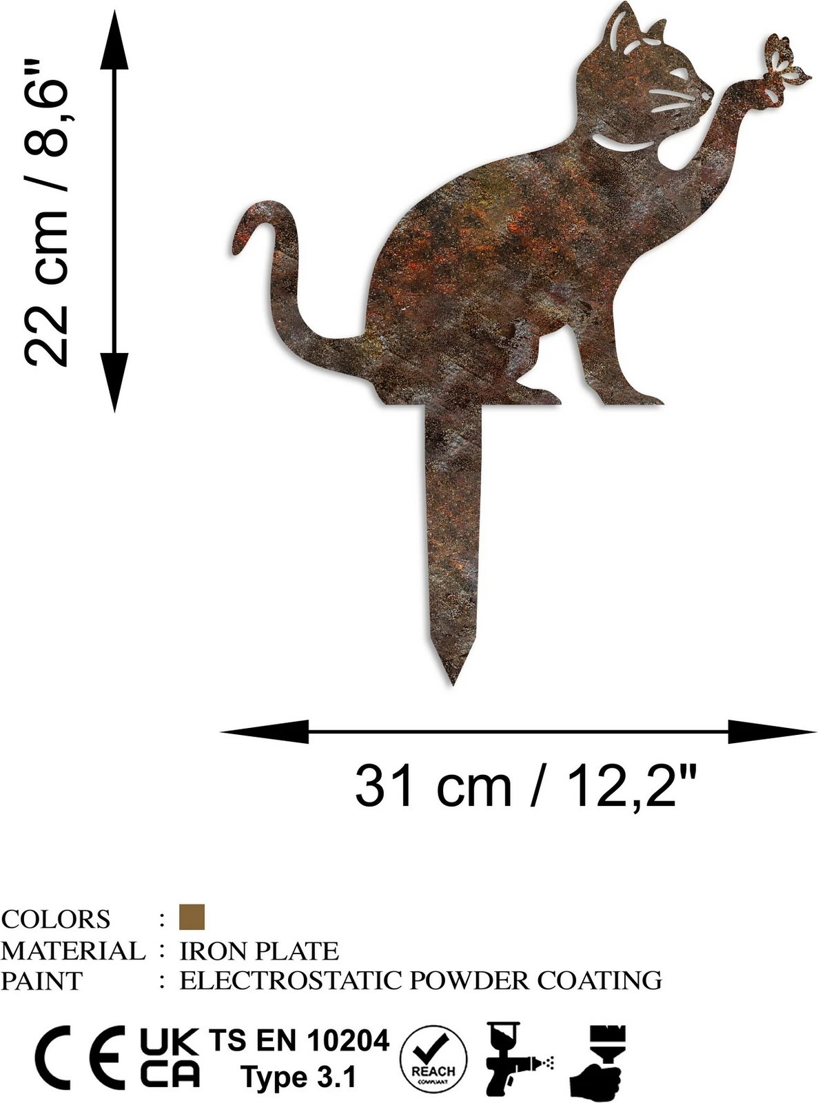 Dekor kopshti metalik, dizajn mace, Aberto Design, 36x31cm