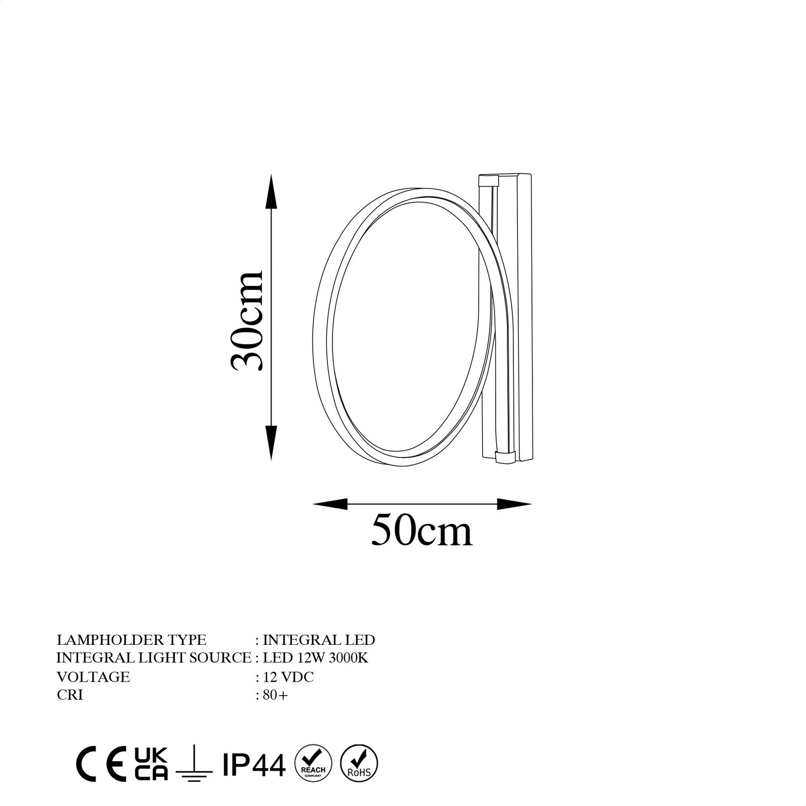 Llambë muri Opviq, Halka, ngjyrë ari, 30x50cm