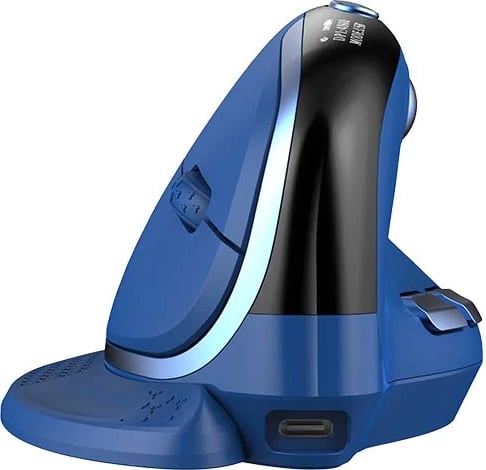 Maus vertikal Delux M618XSD, wireless BT+2.4G, OLED, RGB, USB-C, Blu