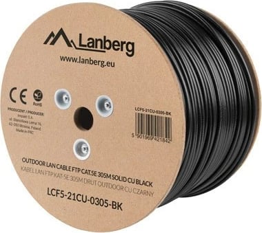 Kabllo rrjeti Lanberg, LCF5-21CU-0305-BK, 305m, Cat5e F/UTP (FTP), i zi 