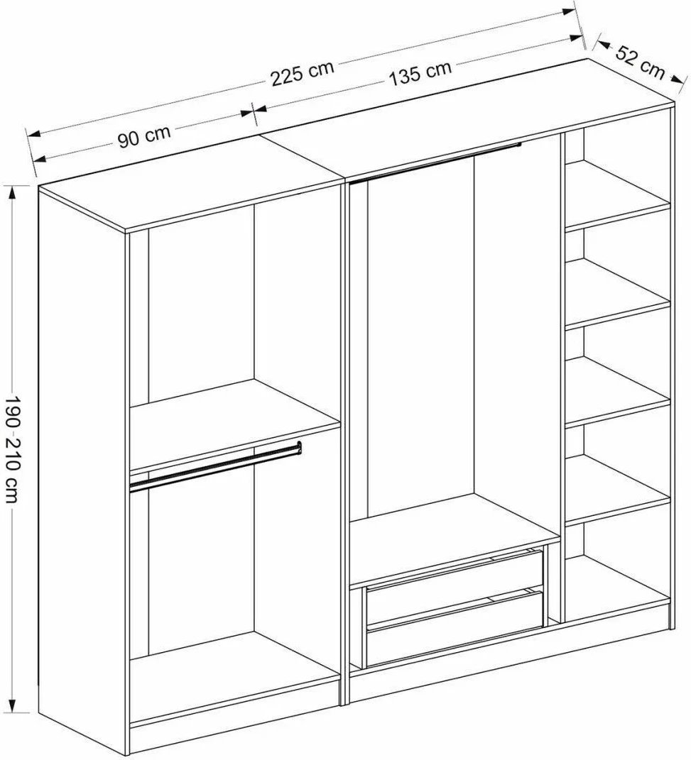 Dollap i bardhë për dhomë gjumi, Skye Decor, Kale - 2216, 225x190x52cm