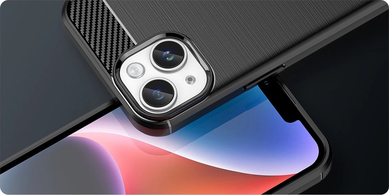Mbështjellës Hurtel Carbon Case për iPhone 14 Plus, i zi