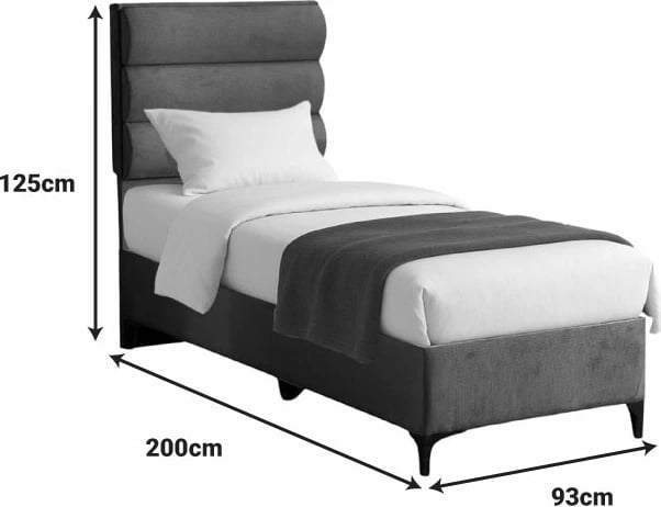 Krevat stof Limit, ngjyrë antracit, 90x200cm