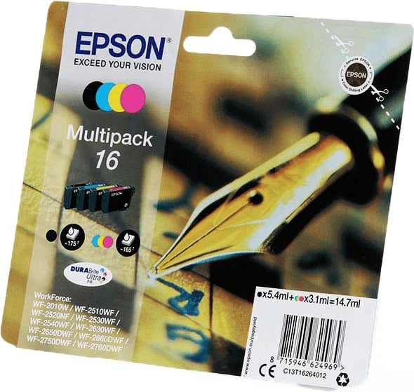 Kartutxh boje Epson 16 C13T16264012, DURABrite Ultra, 14.7 ml gjithsej, Black/Cyan/Magenta/Yellow, set 4 copë