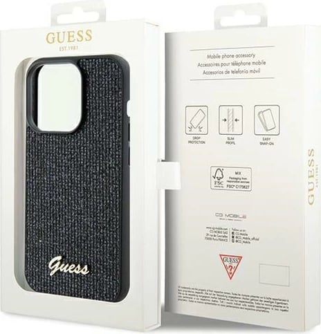 Mbështjellës Guess Disco Metal Script për iPhone 13 Pro / 13, i zi Mbështjellës Guess Disco Metal Script për iPhone 13 Pro / 13, i zi