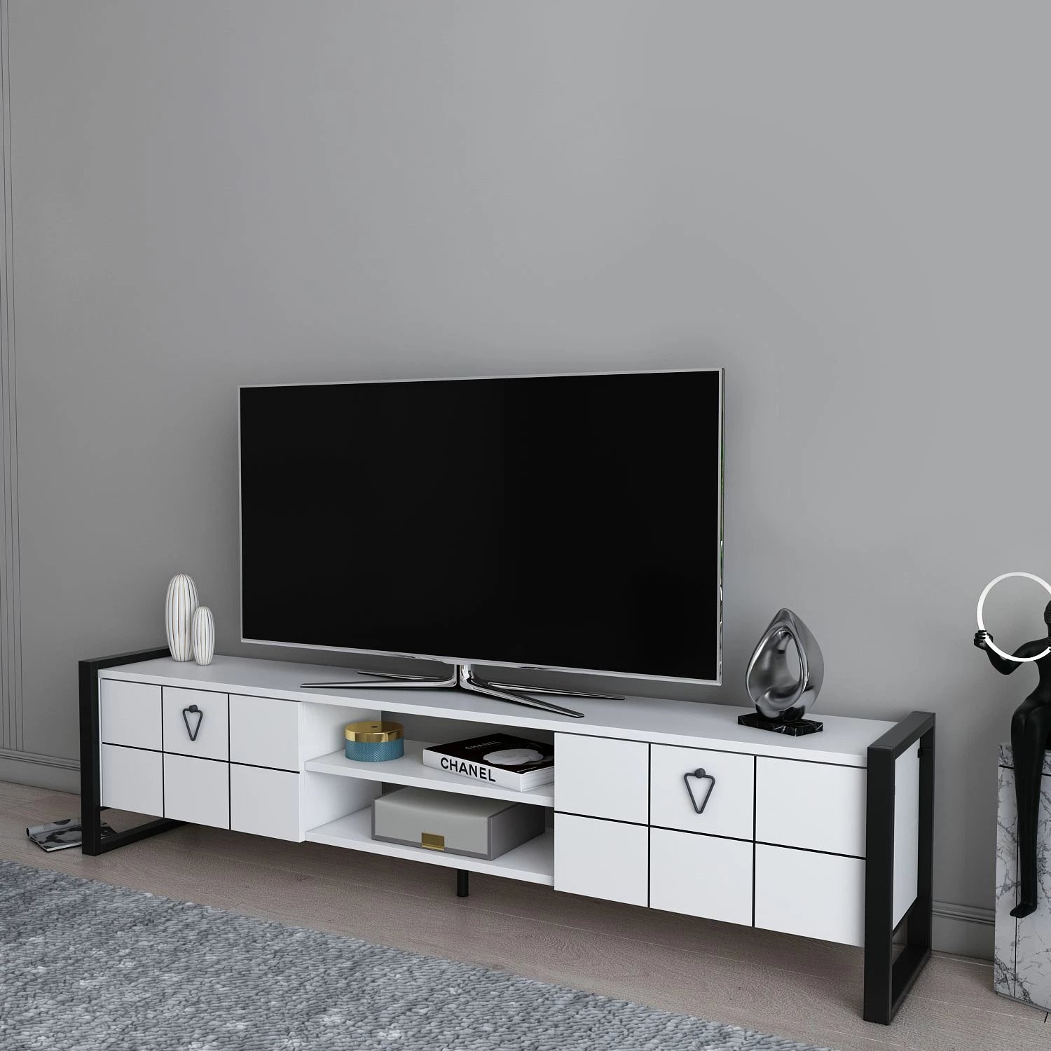 Komodë TV Skye Decor, e bardhë, e zezë