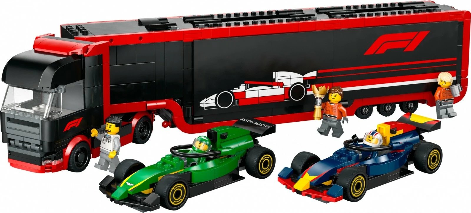 Set LEGO City 60445, F1 Truck me RB20 dhe AMR24 F1 Cars, 1086 pjesë