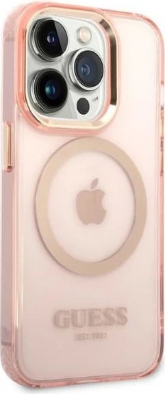 Mbështjellës Guess GUHMP14LHTCMP për iPhone 14 Pro 6.1", MagSafe, rozë