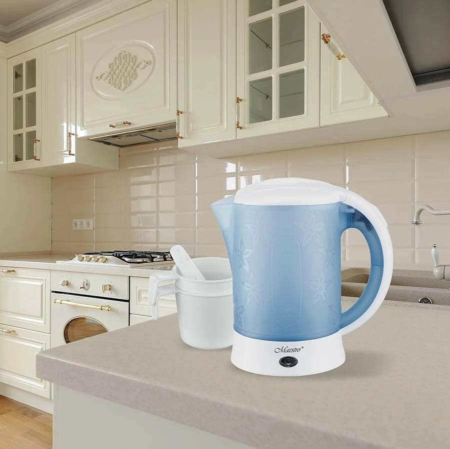 Çajnik udhëtimi Feel-Maestro MR-010, 0.6L, 600W, Blu/Bardhë, set me 2 gota