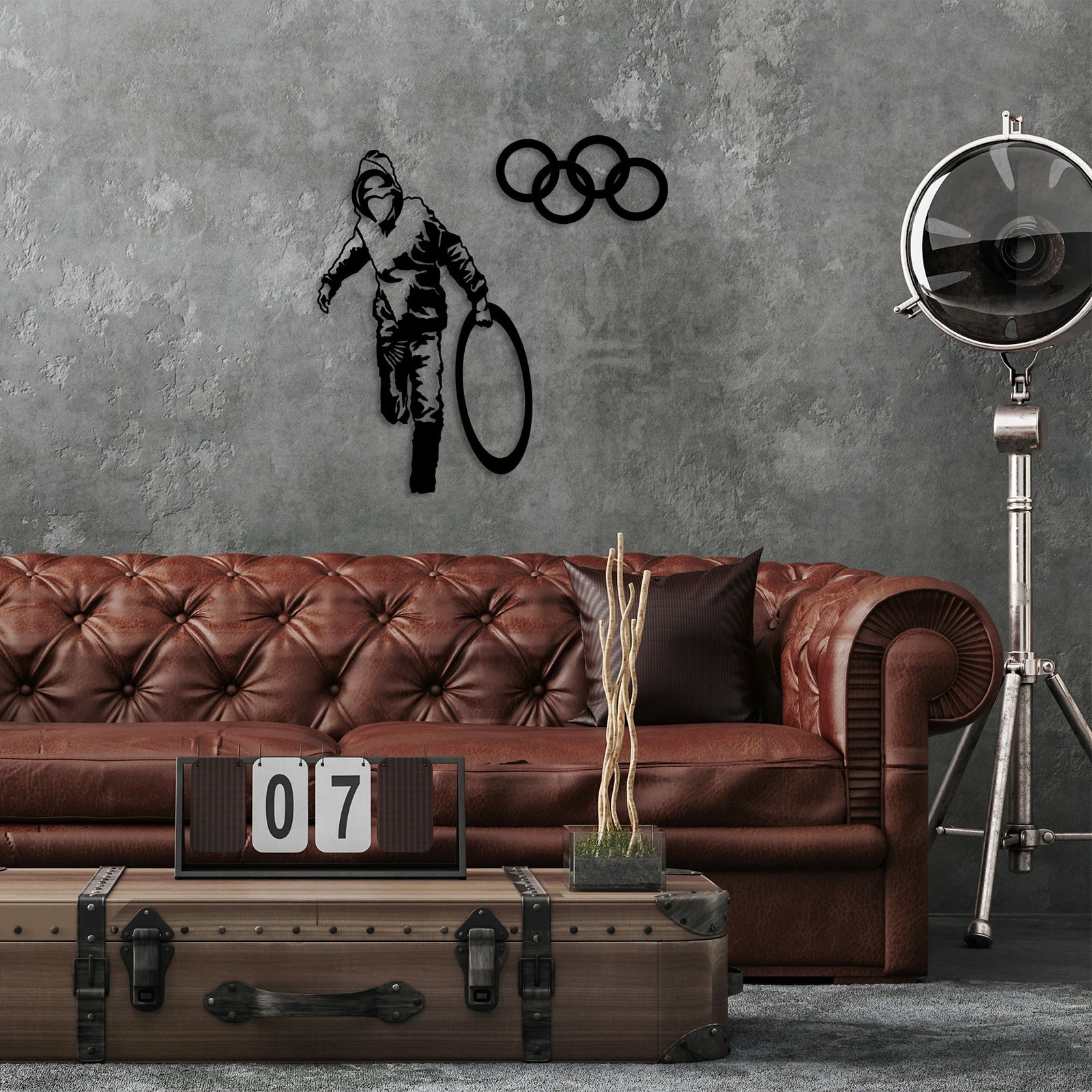 Aksesor dekorativ metalik për mur Wallity, Banksy - 8, ngjyrë e zezë, 62x61cm