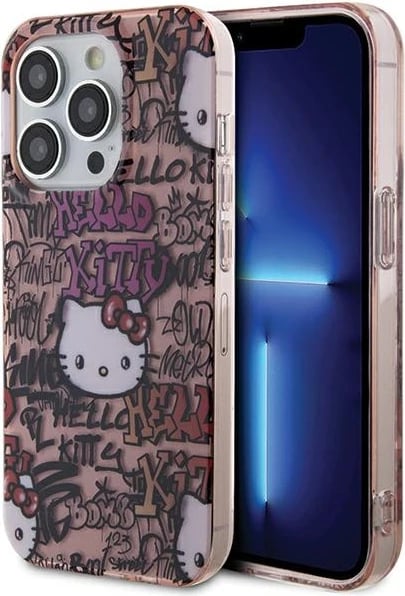 Mbështjellës Hello Kitty IML Tags Graffiti për iPhone 13 Pro Max, rozë