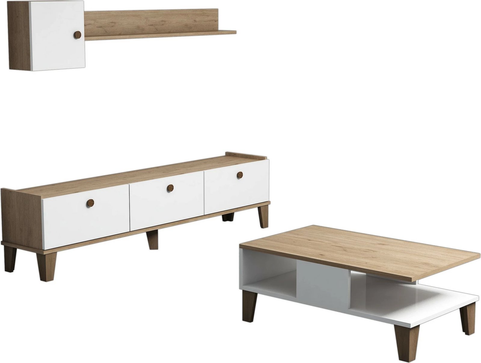 Set mobiljesh për dhomë dite, ngjyrë lis dhe e bardhë, Sumer 1, Hanah Home Set mobiljesh për dhomë dite, ngjyrë lis dhe e bardhë, Sumer 1, Hanah Home