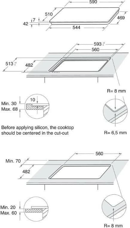 Pllakë gazi Whirlpool AKT625WH, 4 zona, xham, e bardhë