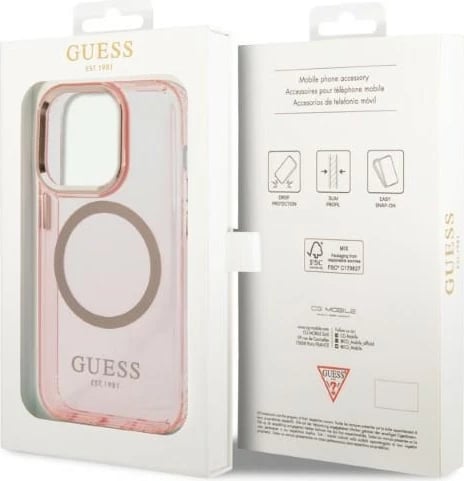 Mbështjellës Guess GUHMP14LHTCMP për iPhone 14 Pro 6.1", MagSafe, rozë