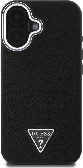 Mbështjellës Guess Grained Triangle MagSafe për iPhone 16 Plus 6.7", i zi, hardcase