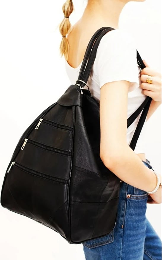 Çantë shpine prej lëkure, ngjyrë e zezë, Zoozie Bags, HDBSVOCF1001