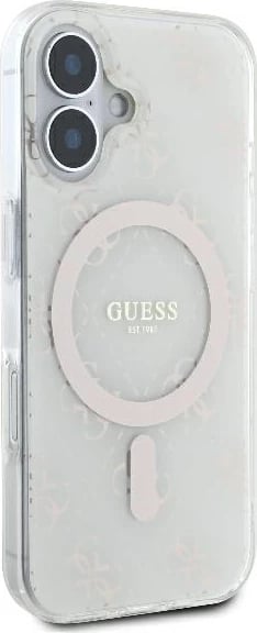 Mbështjellës Guess IML 4G Background MagSafe për iPhone 16, Bardhë