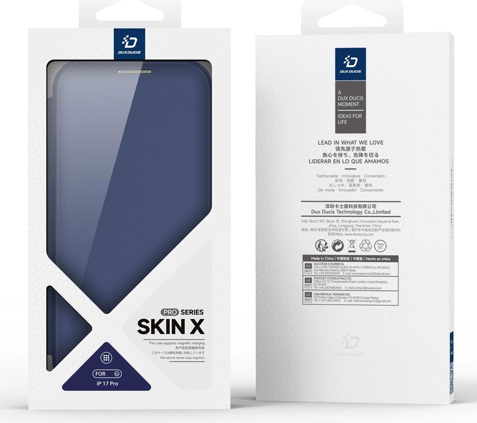 Mbështjellës, Dux Ducis, Skin X Pro iPhone 17 Pro, me portofol, kompatibil MagSafe, me bllokim RFID, blu