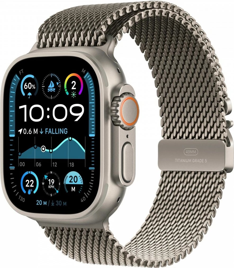 Smartwatch Apple Watch Ultra 2, 49 mm, titani, GPS + Cellular, rrip Milanese M, natyral